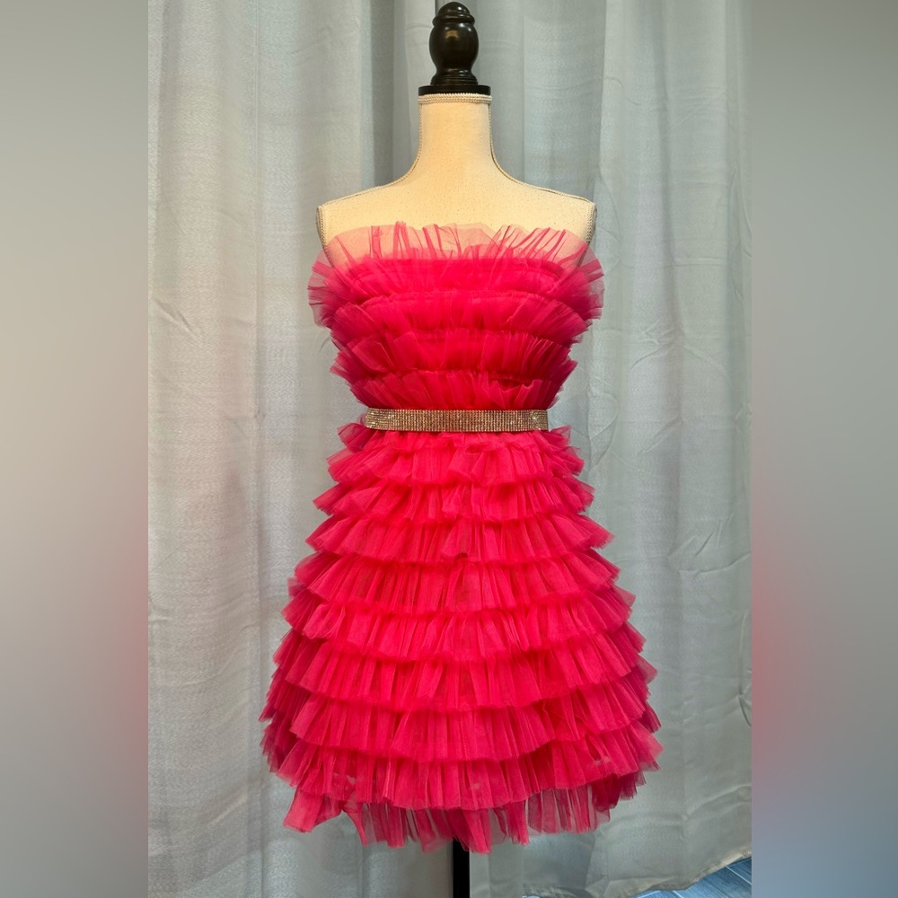 Vibrant Pink Strapless Ruffle Dress